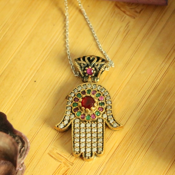 Sterling & jade AUTHENTIC Hansa HAND necklace - Picture 2 of 8